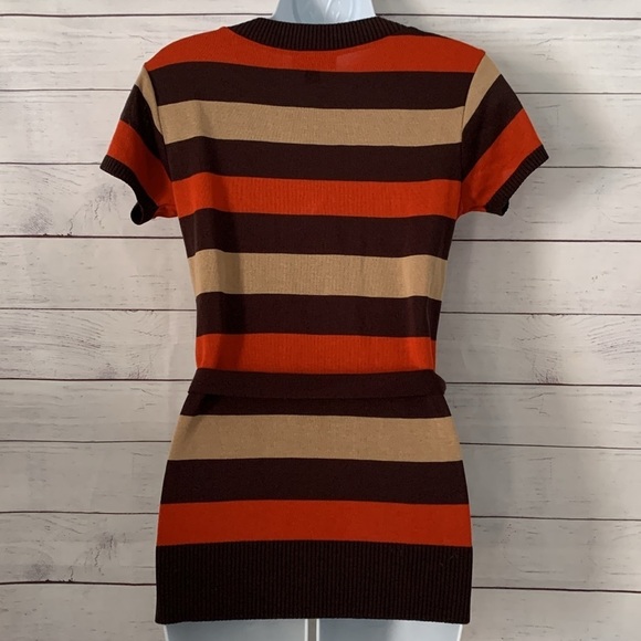 Vintage Striped V-Neck Capped Sleeve Sweater - Picture 3 of 8
